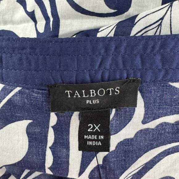 Talbots Tunic Top 2X Paisley Blue White Cotton V-Neck Lightweight NWT TP-3419 - Picture 6 of 8